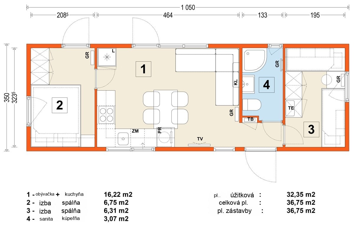 Mobilný dom C – variant 10 – pôdorys