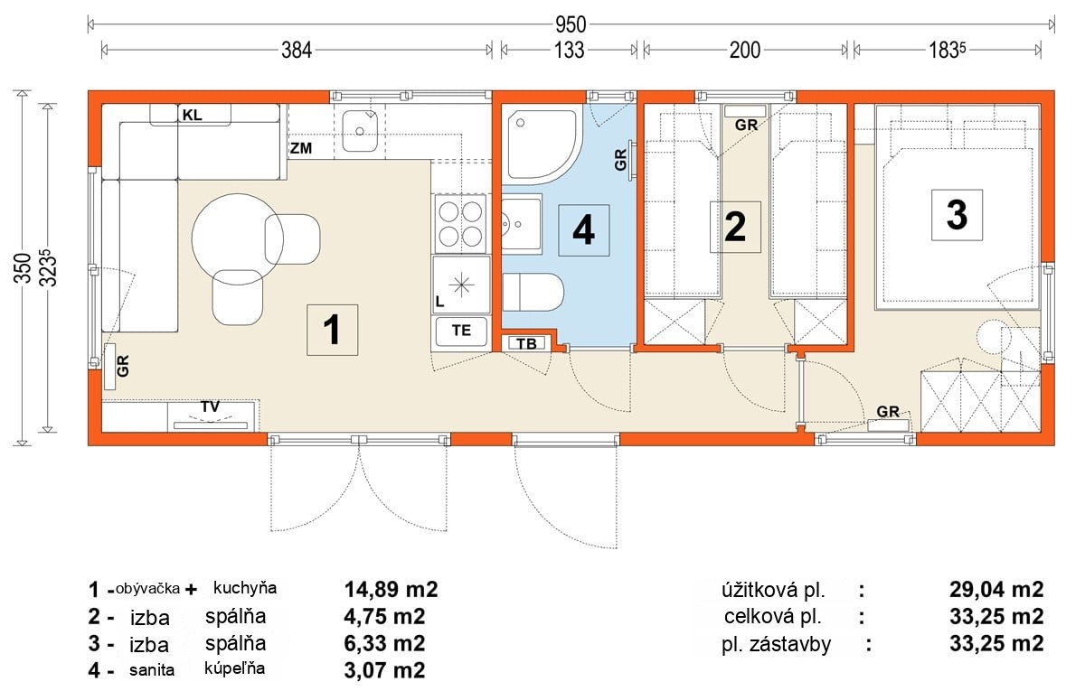 Mobilný dom C – variant 2 – pôdorys