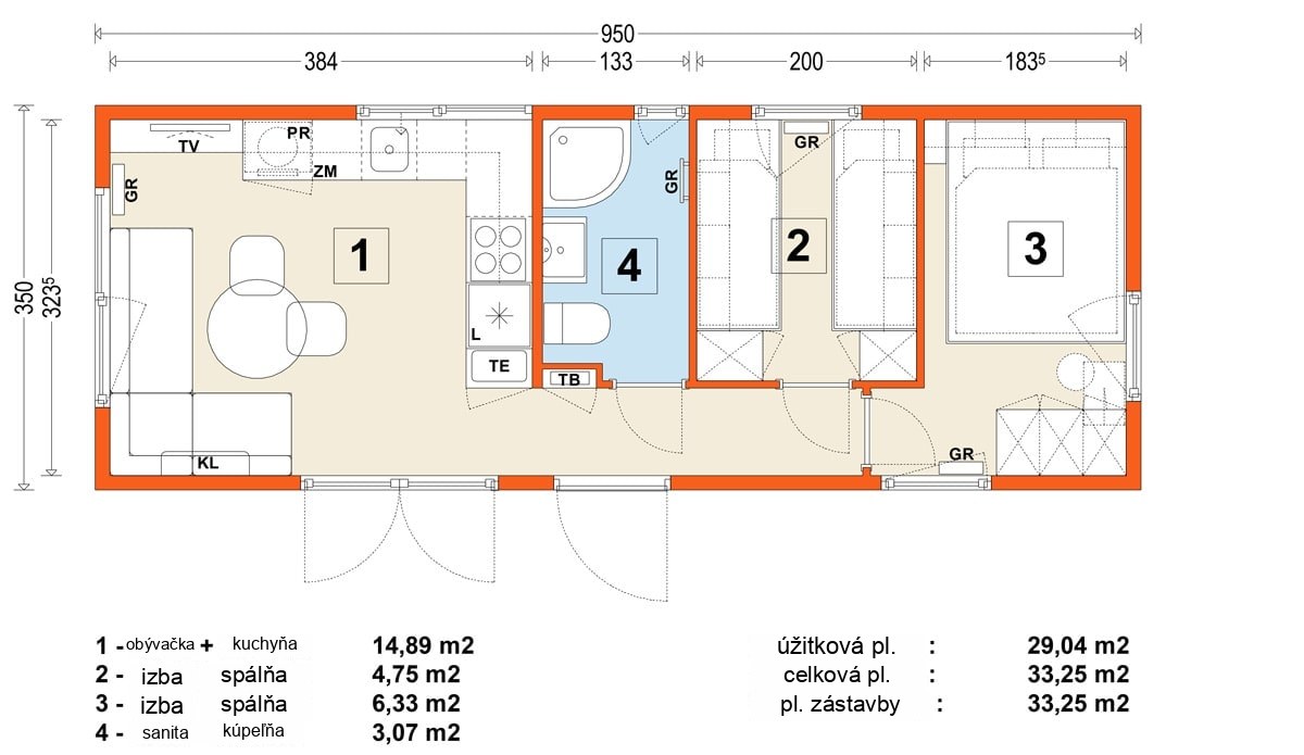 Mobilný dom C – variant 3 – pôdorys