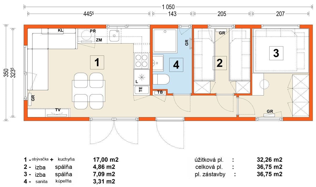 Mobilný dom C – variant 4 – pôdorys