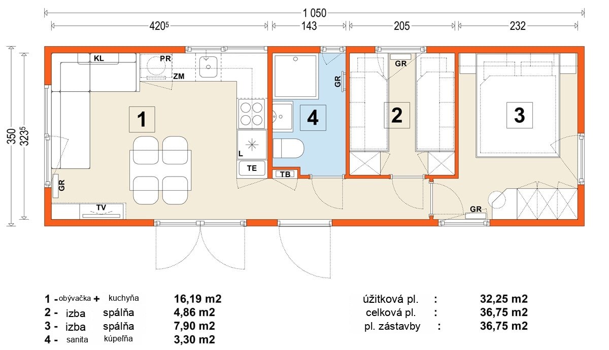 Mobilný dom C – variant 5 – pôdorys