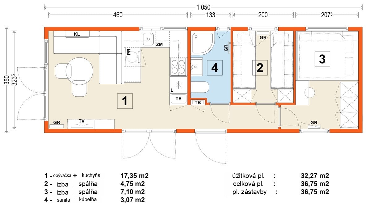 Mobilný dom C – variant 6 – pôdorys