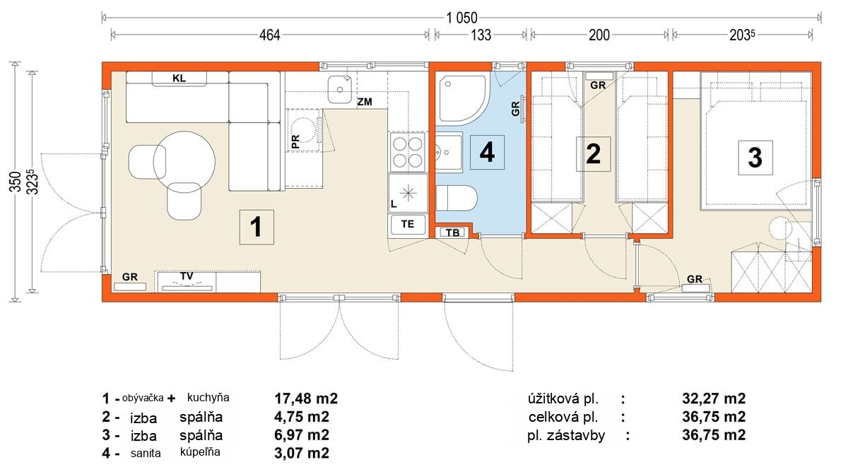 Mobilný dom C – variant 7 – pôdorys