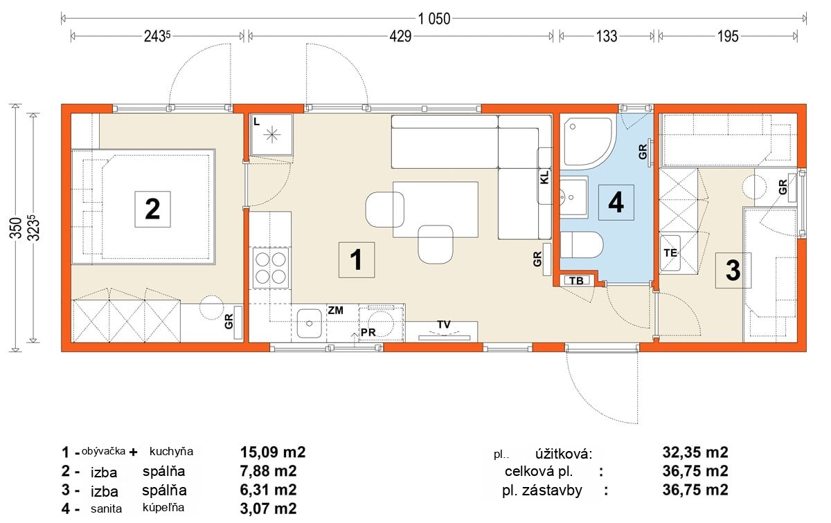 Mobilný dom C – variant 9 – pôdorys