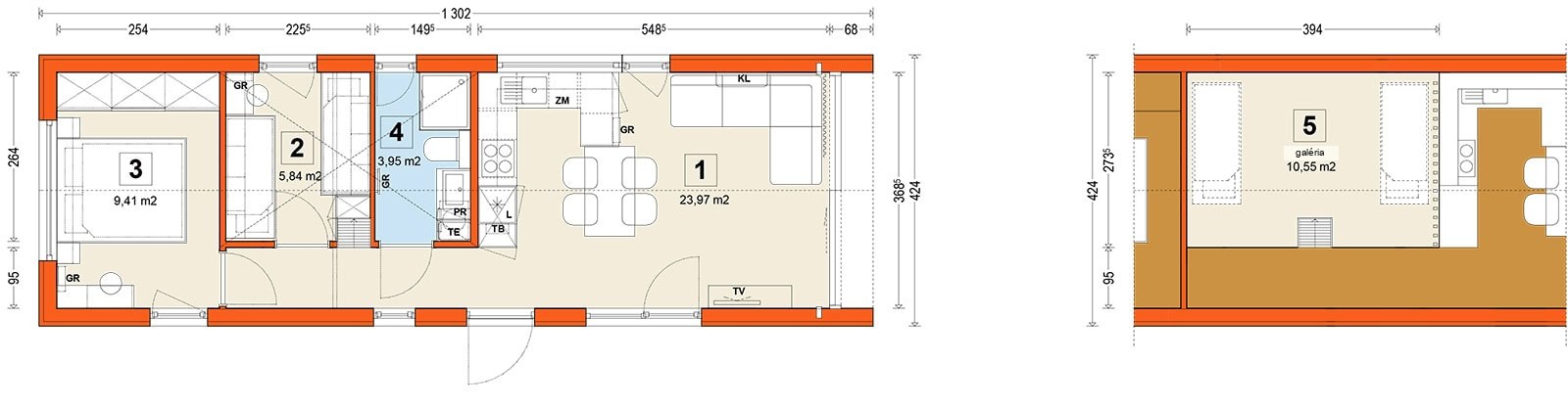 Mobilný dom F1 – pôdorys (antresola)