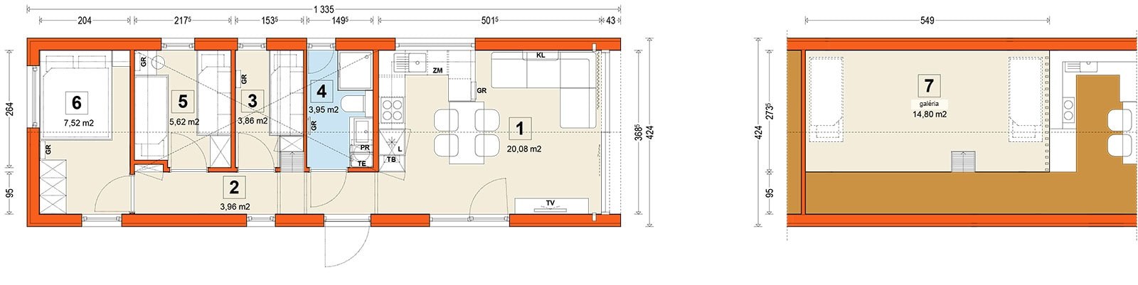 Mobilný dom F2 – pôdorys (antresola)