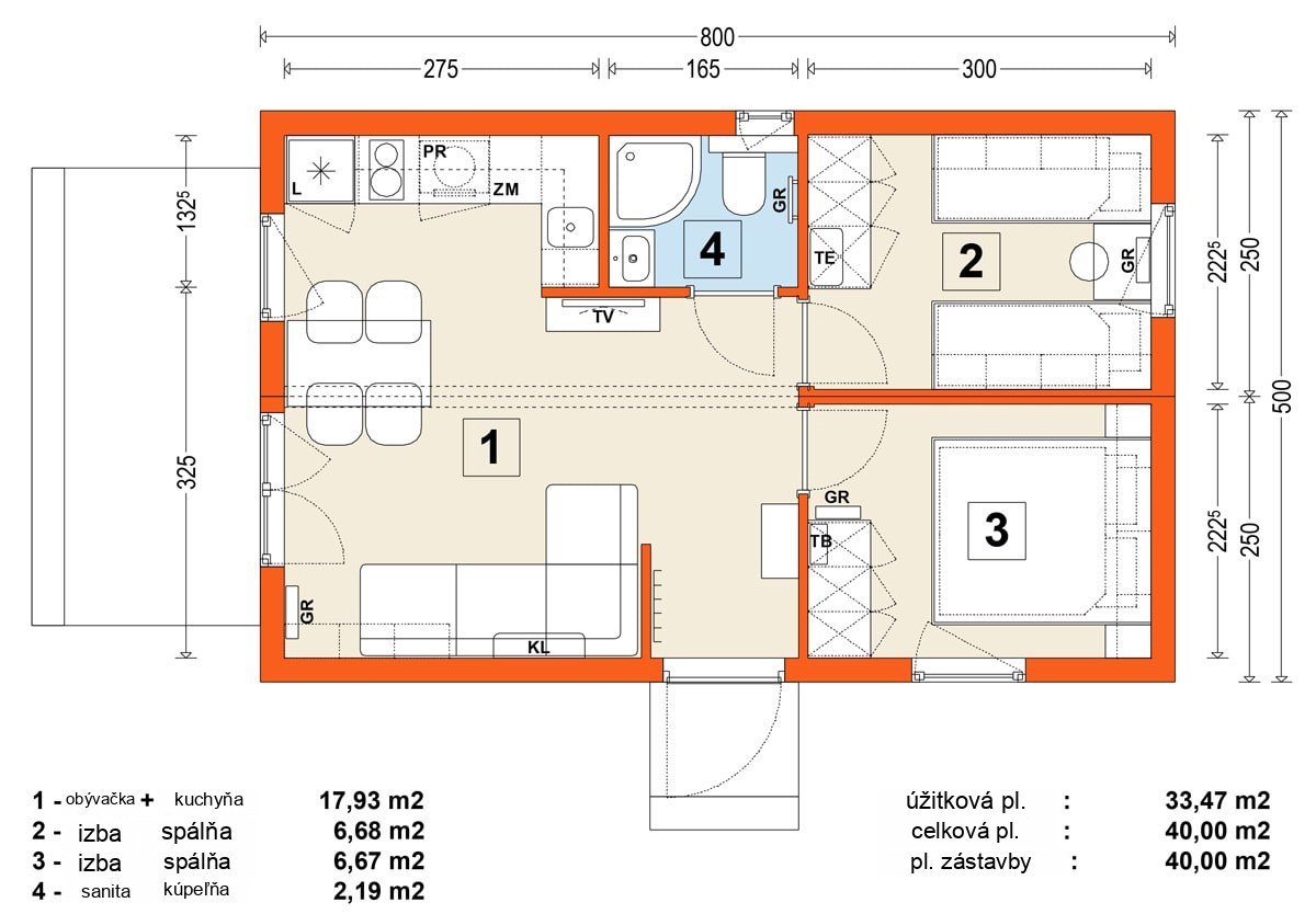 Modulový dom MG1 – variant 2 – pôdorys