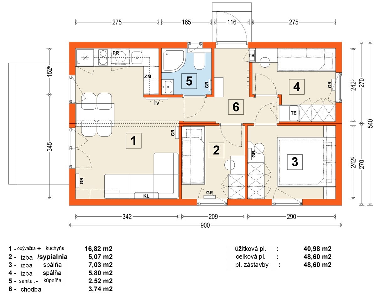 Modulový dom MG1 – variant 5 – pôdorys