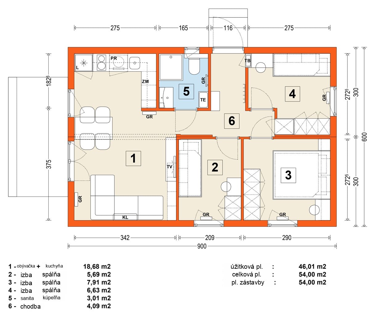 Modulový dom MG1 – variant 7 – pôdorys