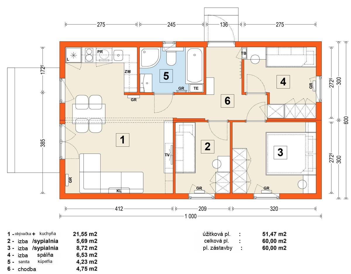 Modulový dom MG1 – variant 8 – pôdorys