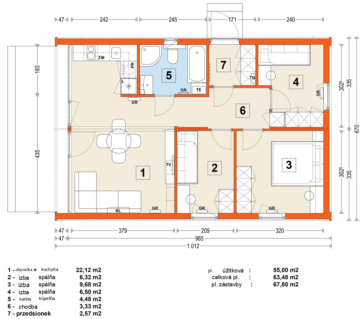 Modulový dom MG2 – variant 13 – pôdorys