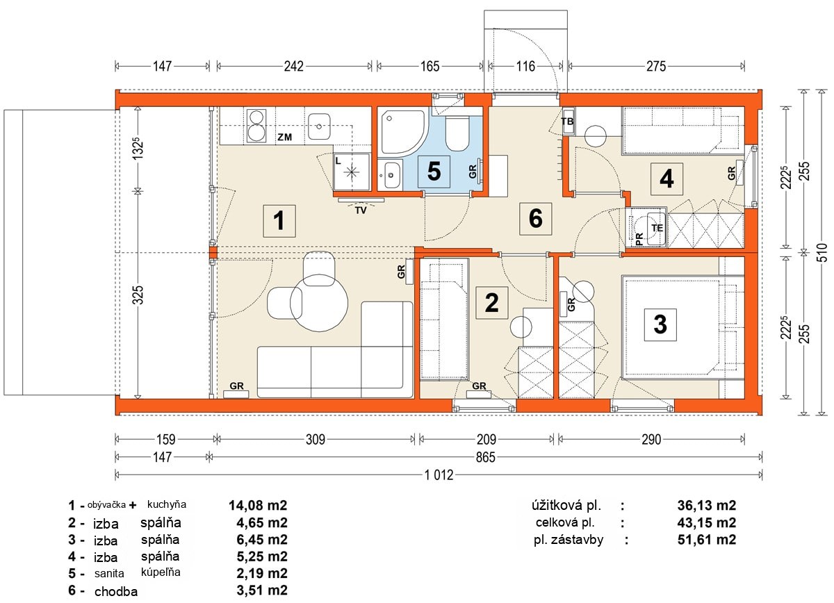 Modulový dom MG2 – variant 4 – pôdorys