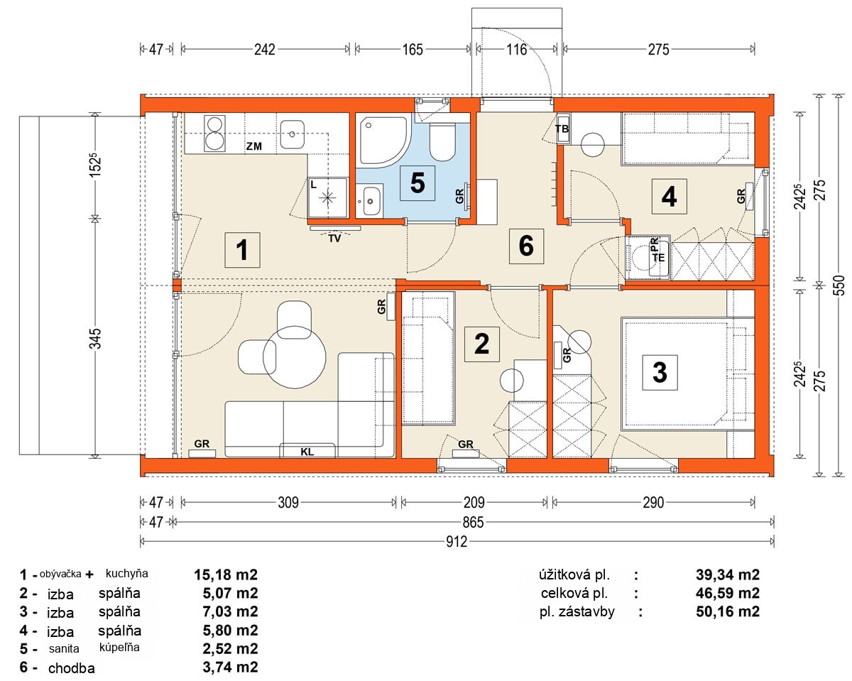 Modulový dom MG2 – variant 6 – pôdorys