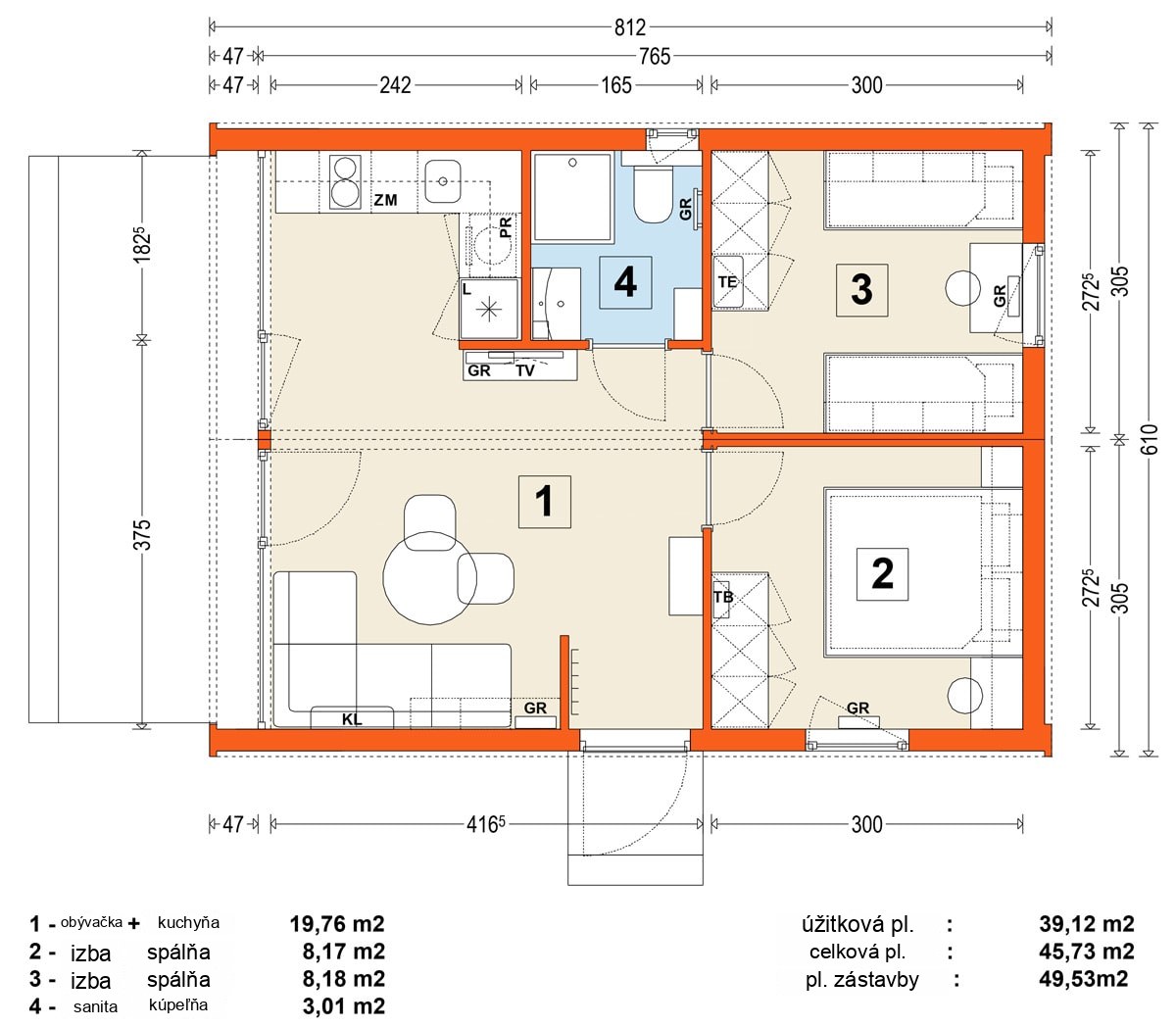 Modulový dom MG2 – variant 8 – pôdorys